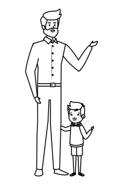 sakallı yetişkin baba ve oğlu karakterleri