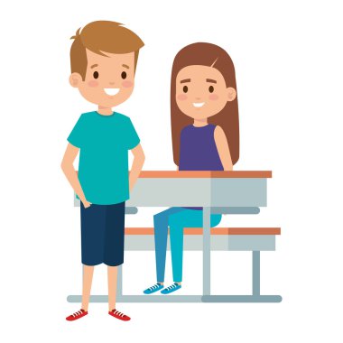 okul masasında sevimli küçük öğrenciler çift