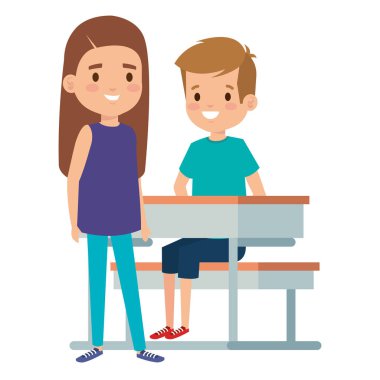 okul masasında sevimli küçük öğrenciler çift