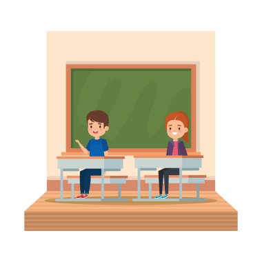 sınıfta okul masasında küçük öğrenciler çift