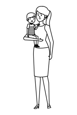 Küçük oğul karakterleri ile güzel anne