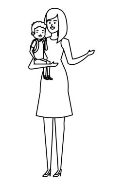 Küçük oğul karakterleri ile güzel anne