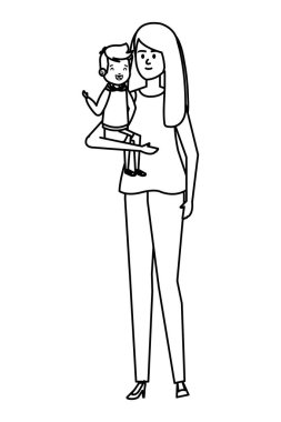 Küçük oğul karakterleri ile güzel anne