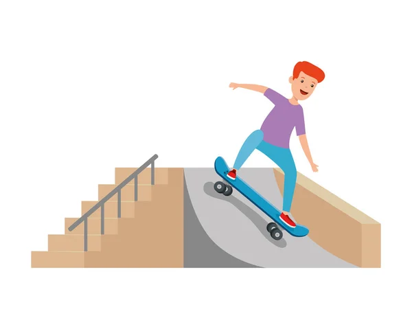 Happy Young Boy in skateboard op de oprit — Stockvector