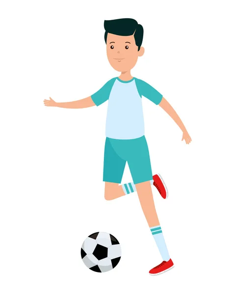 Garçon athlétique heureux pratiquant le football football — Image vectorielle