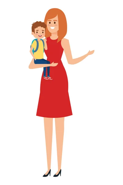 Hermosa madre con personajes de niño pequeño — Vector de stock