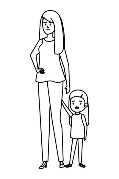 Belle mère avec des personnages de petite fille — Image vectorielle