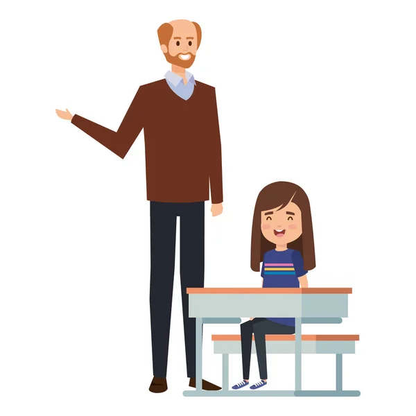 Студентка в школьном столе с учителем-мужчиной — стоковый вектор
