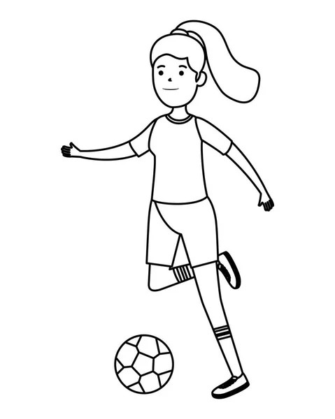 Glückliches athletisches Mädchen, das Fußball spielt — Stockvektor