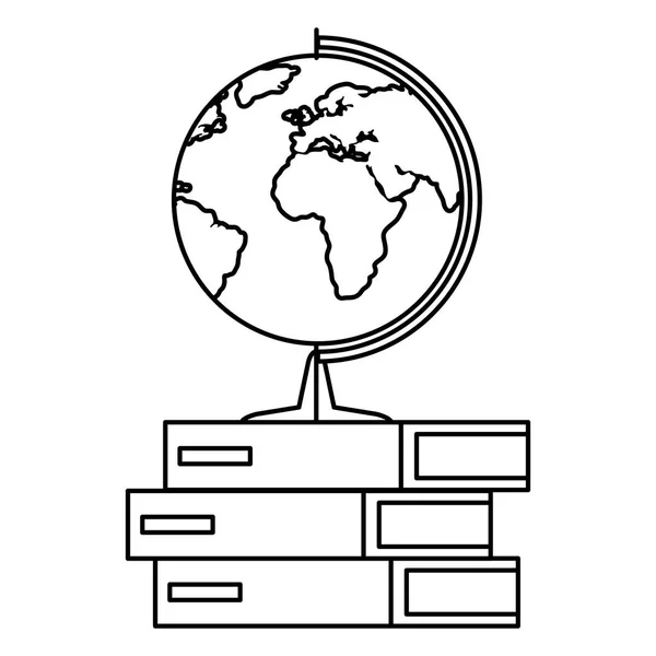 Mundo mapa planeta e livros ícones educação — Vetor de Stock