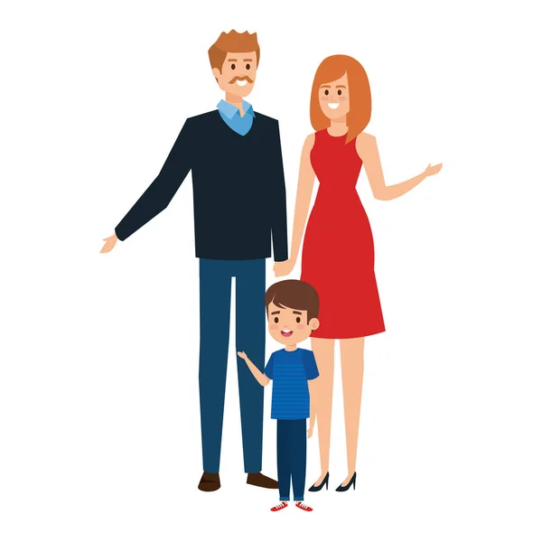 Adults parents couple with little son — Stock Vector