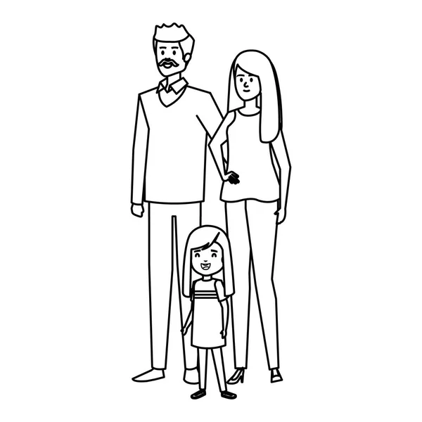 Adultos padres pareja con hija pequeña — Vector de stock