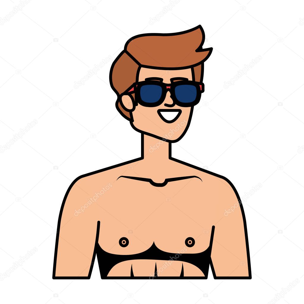 young man shirtless with sunglasses