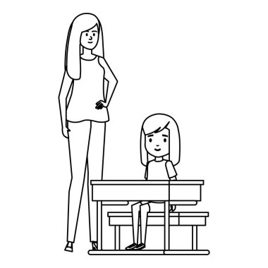 kadın öğretmen ile okul masasında öğrenci kız