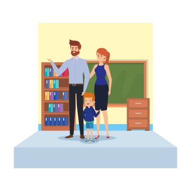 okul sınıfında öğrenci çocuk ile öğretmen çift