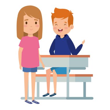 okul masasında sevimli küçük öğrenciler çift