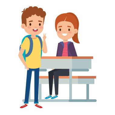 okul masasında sevimli küçük öğrenciler çift