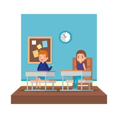 sınıfta okul masasında küçük öğrenciler çift