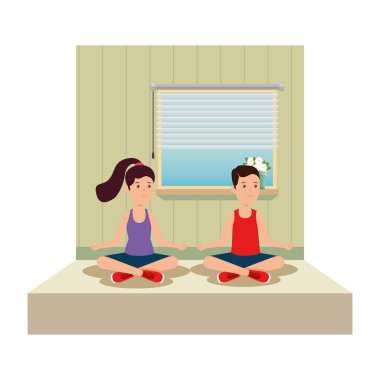 spor salonunda yoga yapan mutlu atletik çift