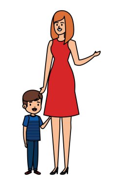 Küçük oğul karakterleri ile güzel anne