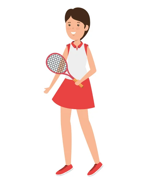 Chica atlética feliz con raqueta practicando tenis — Vector de stock