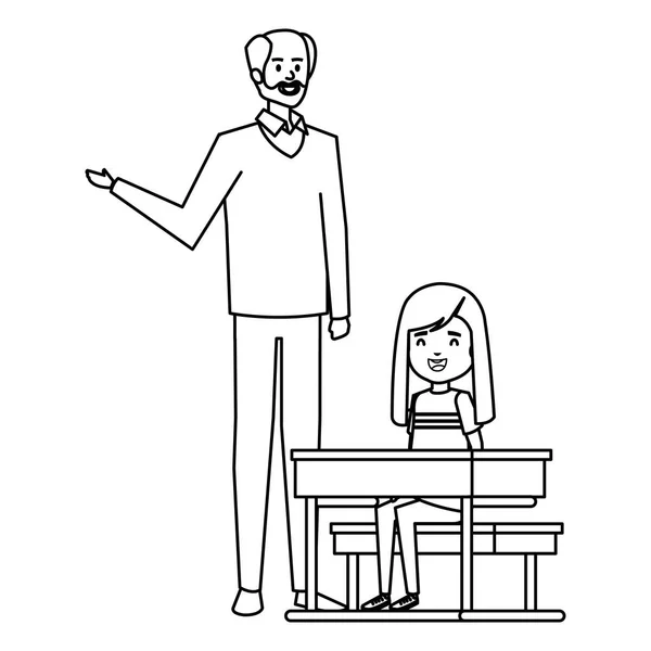 Студентка в шкільному столі з вчителем чоловічої статі — стоковий вектор