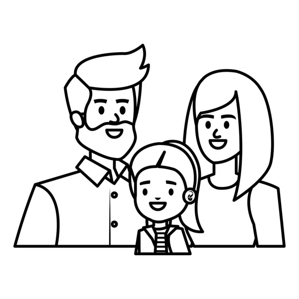 Adultos padres pareja con hija pequeña — Vector de stock