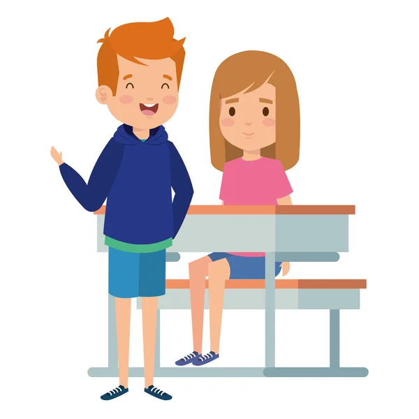 Χαριτωμένο μικρό μαθητές ζευγάρι στο σχολικό γραφείο — Διανυσματικό Αρχείο