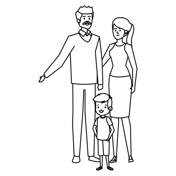 Adults parents couple with little son — Stock Vector