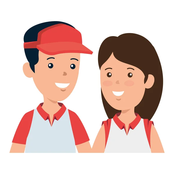 Chico joven con gorra deportiva y linda mujer — Vector de stock