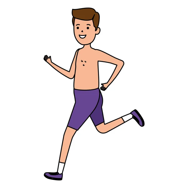 Feliz atlético chico sin camisa corriendo deporte — Vector de stock