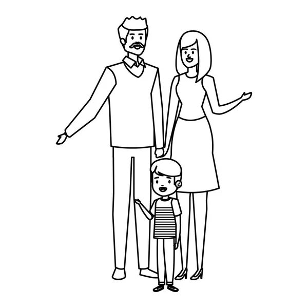 Dospělí rodiče dvojice s malým synem — Stockový vektor