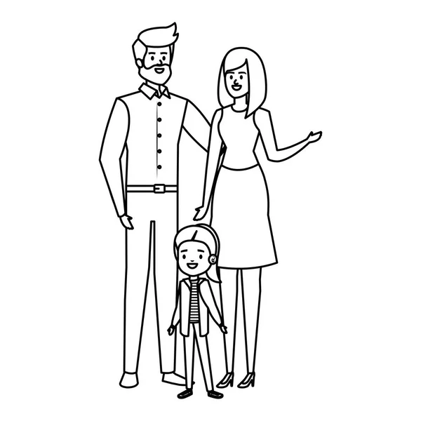 小さな娘と大人の両親のカップル — ストックベクタ