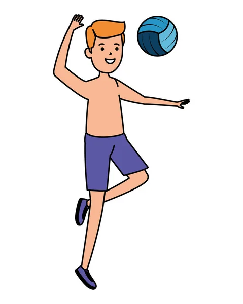 バレーボールを練習する幸せな運動少年 — ストックベクタ