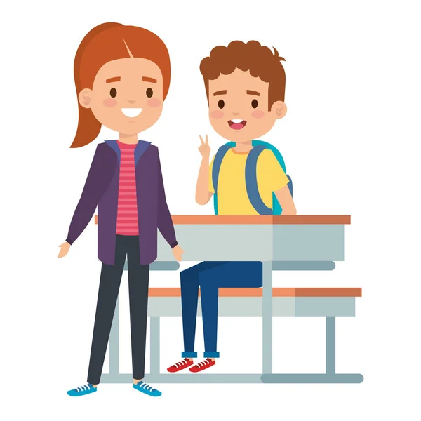 Carino piccoli studenti coppia in scuola scrivania — Vettoriale Stock