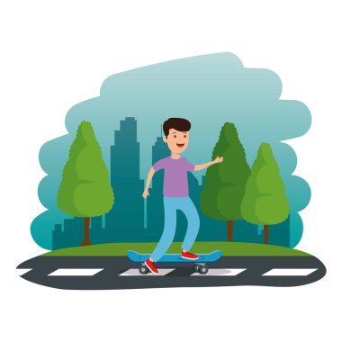 yolda kaykay mutlu genç çocuk