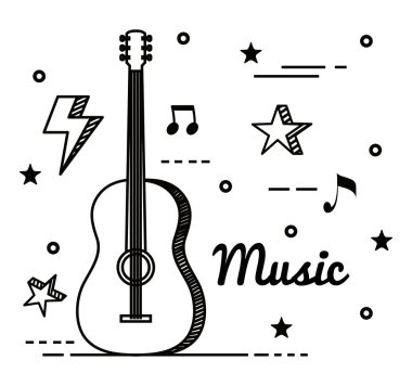 müzik notaları ve yıldız ile gitar enstrümanı