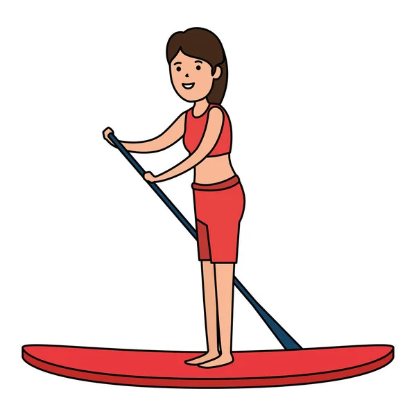 Chica atlética feliz practicando surf sport — Vector de stock