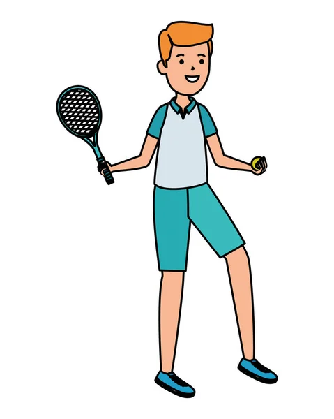 ラケット練習テニスを持つ幸せな運動少年 — ストックベクタ