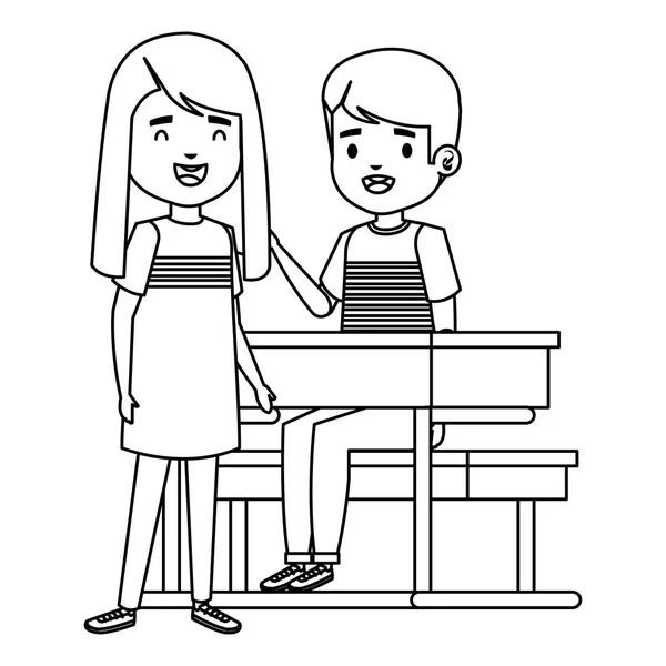 Χαριτωμένο μικρό μαθητές ζευγάρι στο σχολικό γραφείο — Διανυσματικό Αρχείο