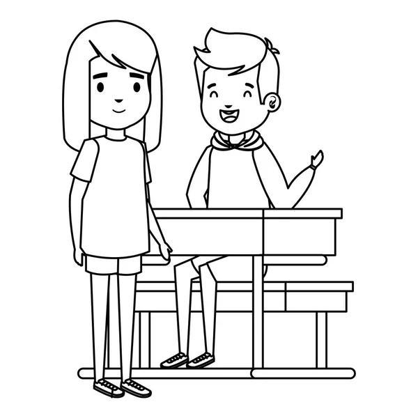 Niedliche kleine Studenten Paar in der Schulbank — Stockvektor