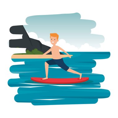 mutlu atletik çocuk denizde sörf pratik