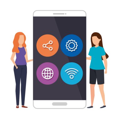 young women with smartphone and social media menu