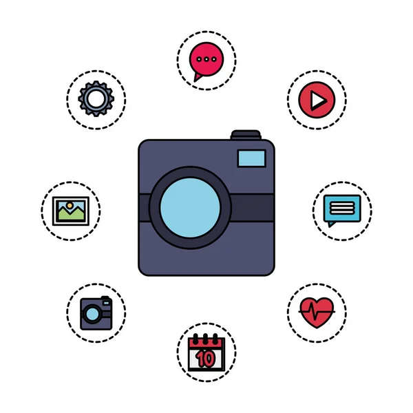Câmera fotográfica com menu de aplicação — Vetor de Stock