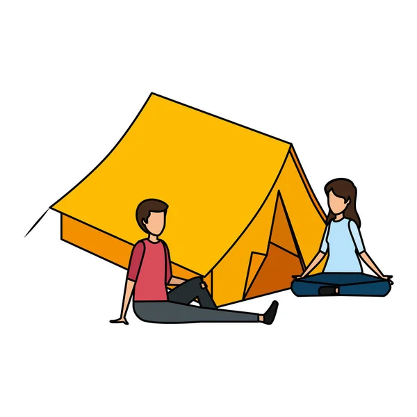 Tente camping avec jeune couple — Image vectorielle