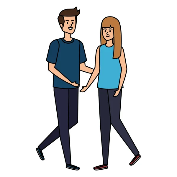 Pareja joven amantes avatares personajes — Vector de stock