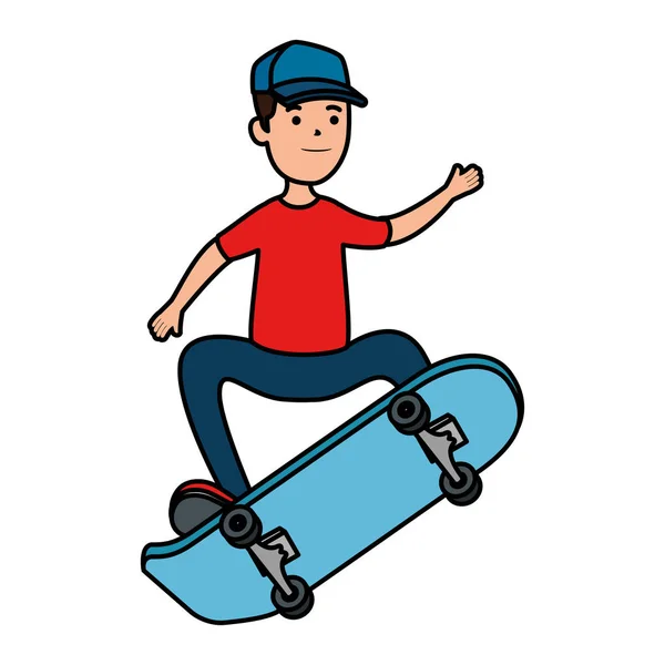 Gelukkig jonge jongen in skateboard — Stockvector