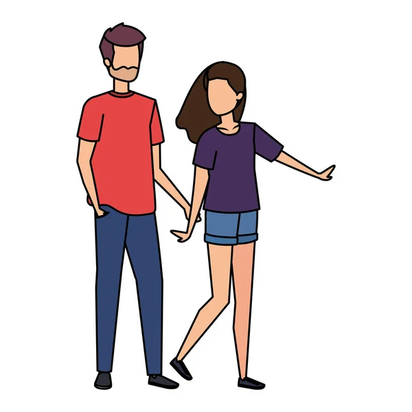 Jeune couple amoureux avatars personnages — Image vectorielle