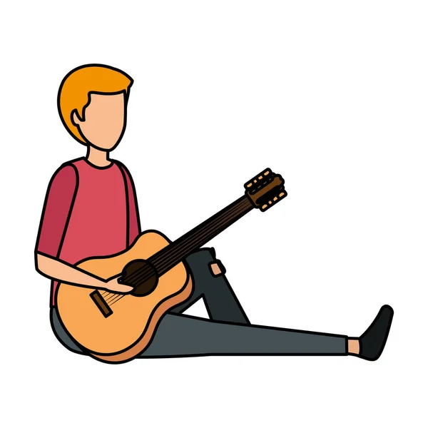 Jovem tocando instrumento de guitarra — Vetor de Stock