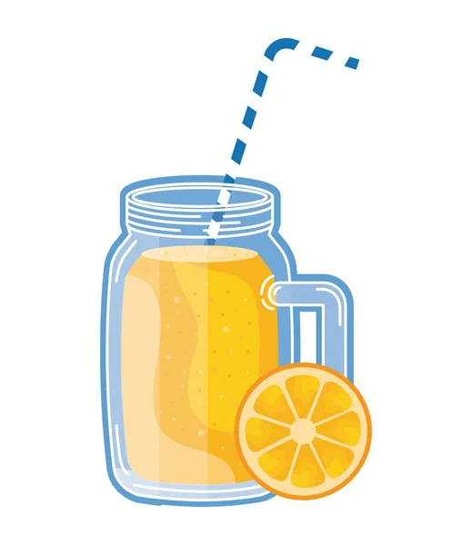 Jugo de naranja frasco de bebida de frutas con paja — Vector de stock
